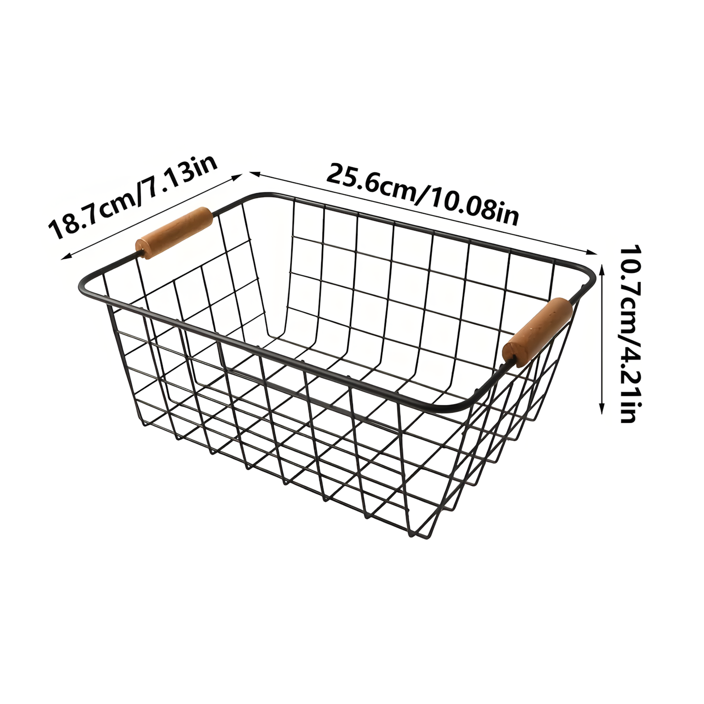 Canasta Metálica Negra con Asas de Bambú