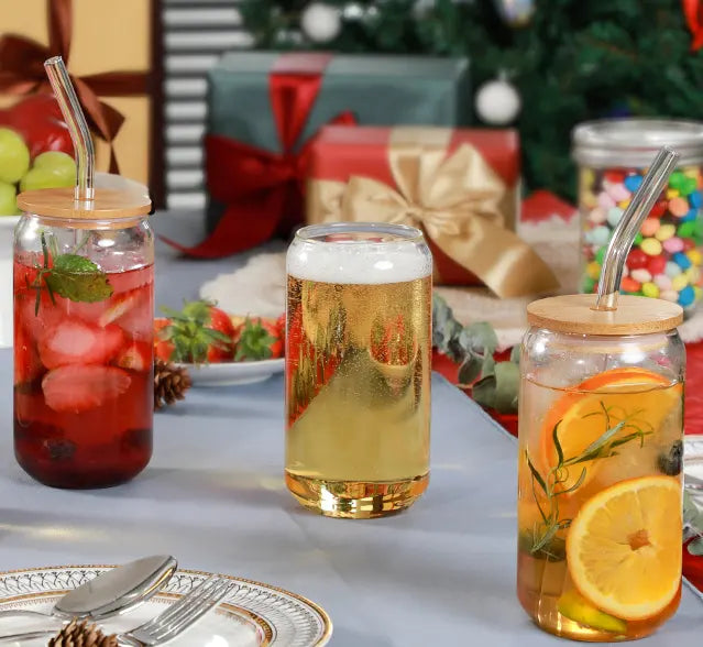 OFERTA 4x3 - Set Brisa | 4 Vasos de Vidrio con Cañita